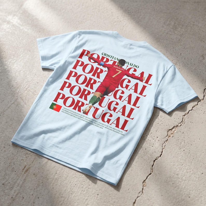 Cristiano Ronaldo Portugal CR7 Graphic Tee, Vintage Football Streetwear Shirt Chambray