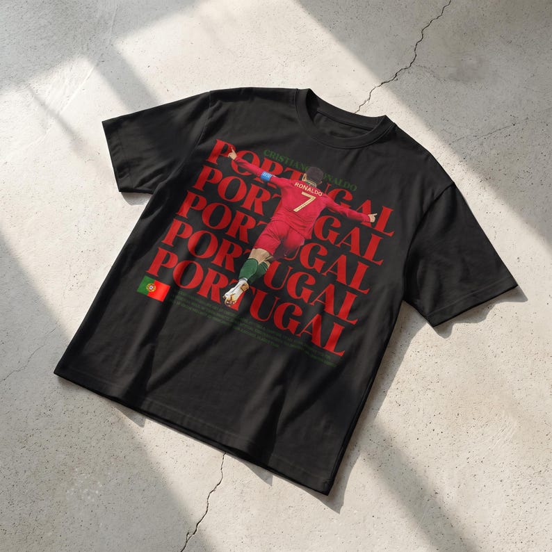 Cristiano Ronaldo Portugal CR7 Graphic Tee, Vintage Football Streetwear Shirt Black