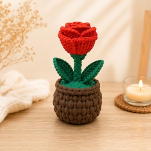 3D Printed Crochet Rose Pot | Handmade Look Flower Decor | Rose Plant Gift | Cute Desk Decor |Unique Gift for Her | Home Decor