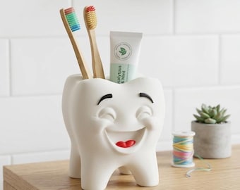Soporte para cepillo de dientes con forma de diente sonriente, decoración de baño impresa en 3D, organizador para consultorio dental.