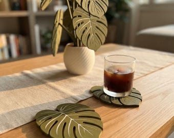 3D-geprinte onderzetters in de vorm van een Monstera-blad – Tropische plantenhouder, moderne decoratie voor plantenliefhebbers