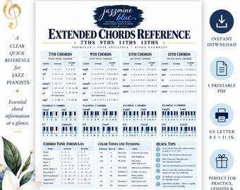 Jazz Piano Extended Chords Reference | 7th-13th Chords, Formulas, Examples (Digital Download)