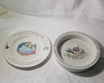 Vintage Wedgwood Peter Rabbit Bowl and Plate Set, Etruria Barlaston Beatrix Potter Stop Thief Nursery Child Gift Pottery England
