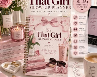 30-dagen Glow Up Planner, printbare planner voor zelfzorg en lifestyle voor meiden