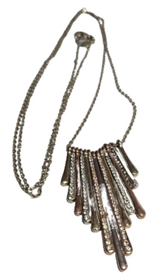 Vintage necklace, Loft, Silvertone chain, Rhinest… - image 1