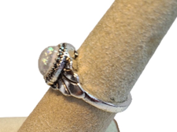 Vintage ring, Silvertone, Raised setting, Opal li… - image 2