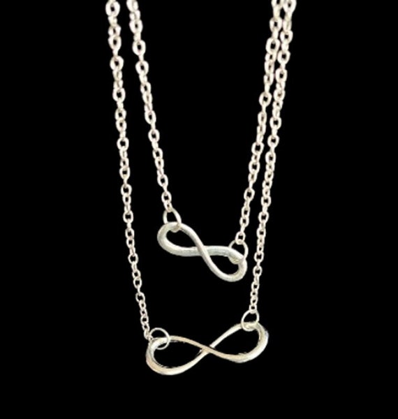 Vintage necklace, Silvertone chain, Double Infini… - image 1