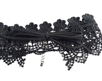 Vintage choker, Black lace, Adjustable, Vintage jewelry