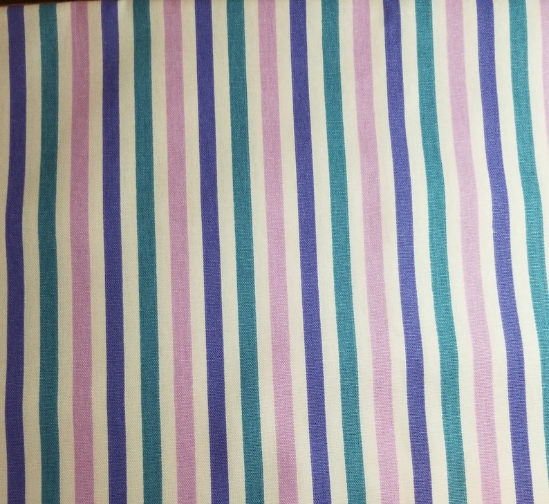 teal and white vertical stripe. Multi purpose decor fabric from Mill Creek in pink purple