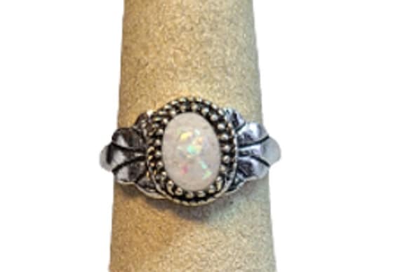 Vintage ring, Silvertone, Raised setting, Opal li… - image 1
