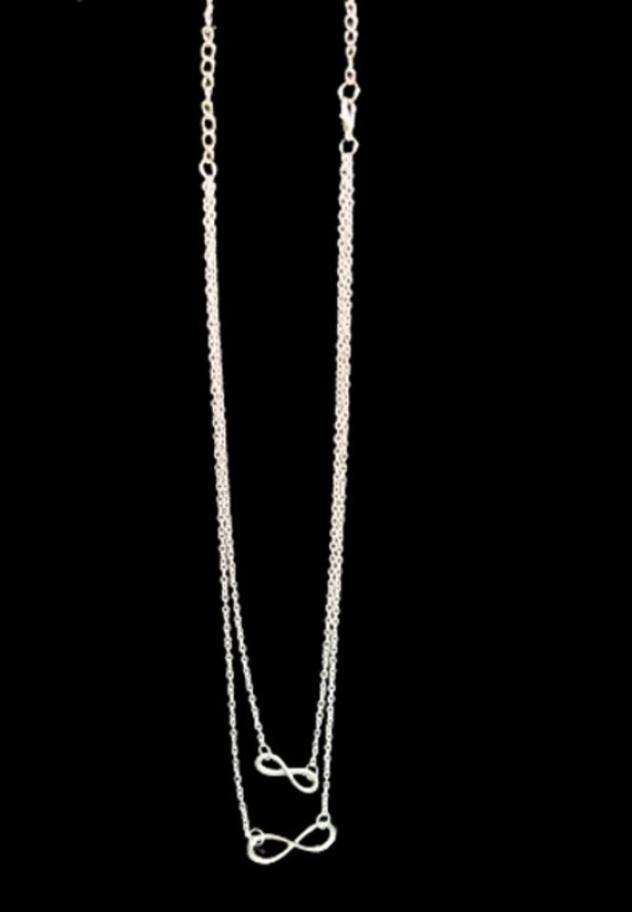 Vintage necklace, Silvertone chain, Double Infini… - image 3