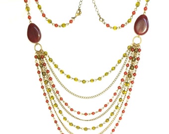 Vintage jewelry, Vintage necklace, vintage Avon, SP, Multi strand, Beaded, Red, Green