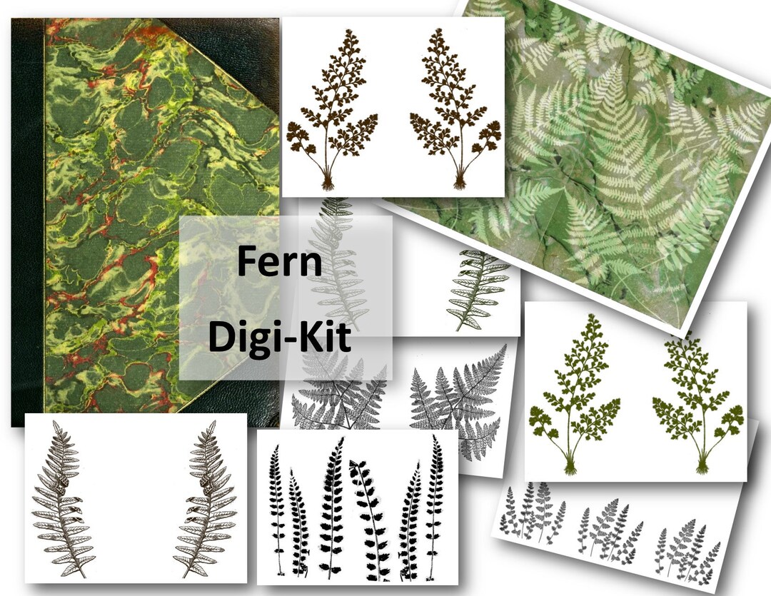 Printable Vintage Fern &amp; Green Marbled Book - Etsy