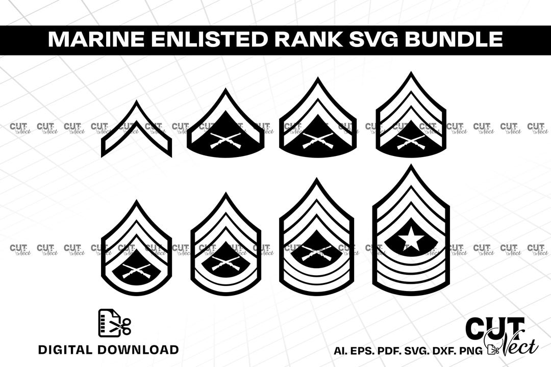 Usmc Ranks Svg USMC Enlisted Rank SVG Bundle, Military Rank Vector Cut Files (digital ...