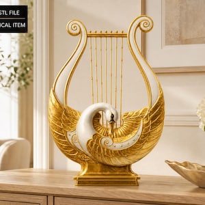 Swan Lyre STL, Harp Sculpture, Music Room Decor, Digital 3D Print File