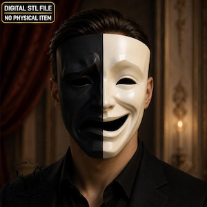 Komedi-tragedimask STL, teatermask, 3D-utskriftsfil