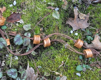 Rustic simple woodland natural long necklace with knotted hemp cord and wood buttons from China, earthtones, handmade