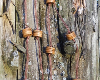 Price reduced, was 26, Rustic simple woodland natural necklace with knotted hemp cord and wood buttons from China, earthtones, handmade