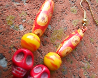 The Real Dia de Los Muertos skull dangle earrings with vintage and bamboo beads, two styles