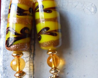 Vintage bead lampwork glass tiger stripe dangle earrings matching bracelet elegant dressy