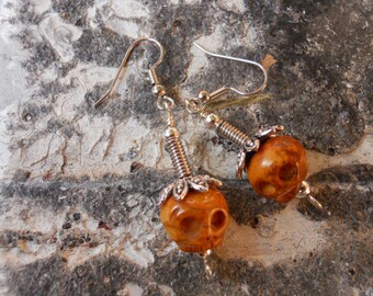 The Real Dia de Los Muertos Skull Bonehead earrings dangle Goth Pirate Deadhead