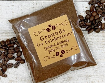 Wedding Favor Stickers - Grounds for Celebration - 20 Personalized labels and clear bags for ground coffee - Gift for guests