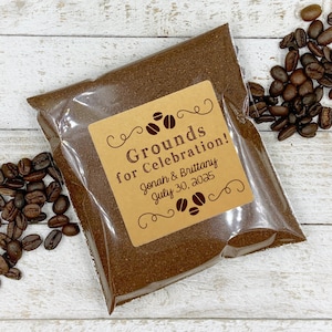 Wedding Favor Stickers - Grounds for Celebration - 20 Personalized labels and clear bags for ground coffee - Gift for guests