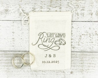 Personalized Wedding Ring Bag, Perfect for Elopement or Intimate Ceremony - Rustic cotton ring pouch for ring bearer, ring warming ceremony