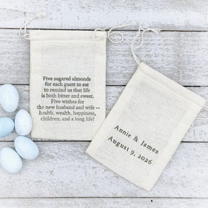 Personalized Almond Favor Bags for Wedding or Shower - Italian, Greek traditional poem - Sugared almond wedding gift bags, bulk guest gifts