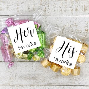 His and Her Favorite wedding favors, 10 His & 10 Hers, stickers for hotel welcome bags, shower gifts, bulk wedding favors, gift for guests image 1