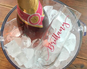 Personalized champagne flute, bridesmaid gift, champagne glass, stemless champagne flute, personalized bridesmaid glasses, wedding party