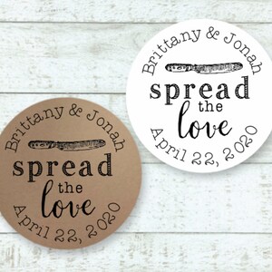 Personalized Stickers for Wedding, Shower, Engagement Party 30 Spread the Love favor labels 1.5in For mini jam favors, party favors image 7