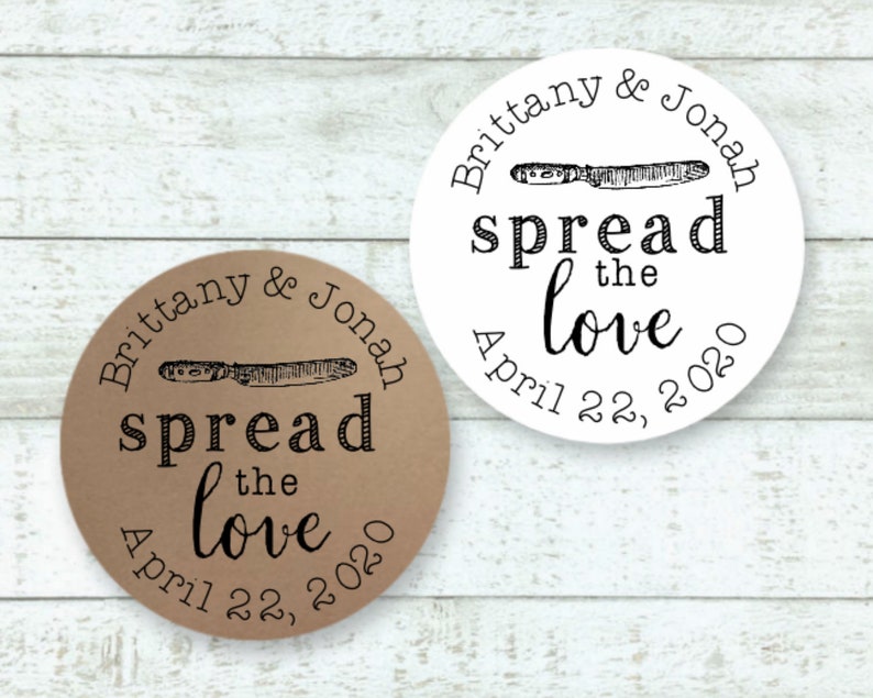 Personalized Stickers for Wedding, Shower, Engagement Party 30 Spread the Love favor labels 1.5in For mini jam favors, party favors image 7