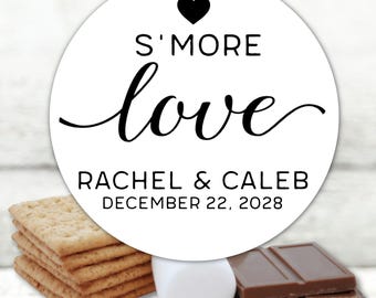Smores Favor Packaging for Wedding, Shower, or Party - 20 personalized stickers, clear bags , S'mores gift for guests, S'more Love