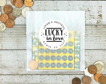 Lottery ticket favors - Unique wedding favor, stickers and bags for lotto scratcher favors - Personalized wedding favors, Lucky in Love