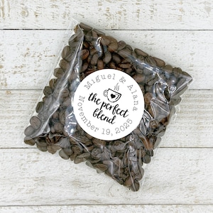 Coffee Favor Stickers for Wedding, Party or Shower - The Perfect Blend, personalized stickers with optional favor bags for coffee or tea