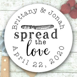 Personalized Stickers for Wedding, Shower, Engagement Party 30 Spread the Love favor labels 1.5in For mini jam favors, party favors image 1