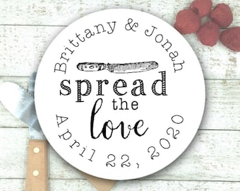 Personalized Stickers for Wedding, Shower, Engagement Party - 30 Spread the Love favor labels - 1.5in - For mini jam favors, party favors