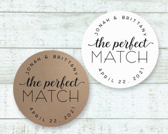 The Perfect Match Stickers for Wedding, Shower, Engagement - 30 personalized labels for matchbook, matchbook favor sticker, 1.5 inch circles