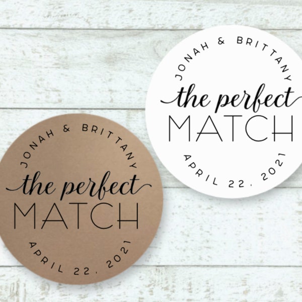 The Perfect Match Stickers for Wedding, Shower, Engagement - 30 personalized labels for matchbook, matchbook favor sticker, 1.5 inch circles