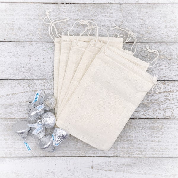 Cloth favor bags - 25 natural cotton, double drawstring bags for wedding or party favors  - Muslin bags, DIY favor bags, product packaging