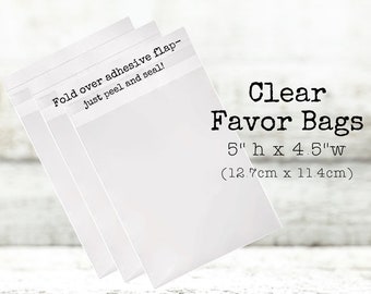 Clear party favor bags - 20 Food safe bags for candy, cookies, or donuts - Self sealing treat bags for wedding, birthday, or holiday