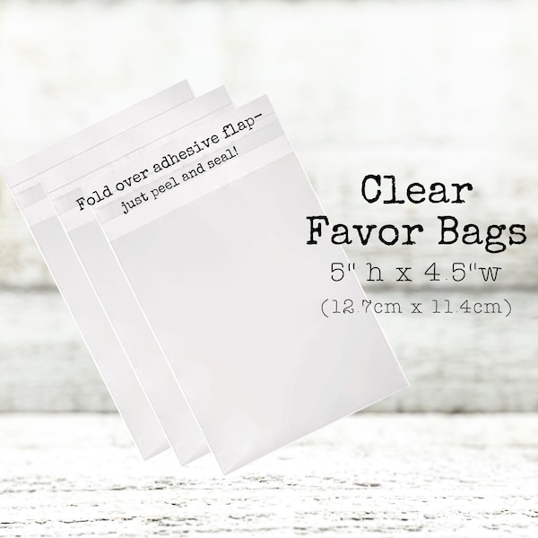 Clear party favor bags - 20 Food safe bags for candy, cookies, or donuts - Self sealing treat bags for wedding, birthday, or holiday