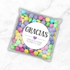 Personalized Favor Stickers for Wedding or Party - Gracias favor labels, colored heart - Spanish party favors, Quinceañera, gift for guests