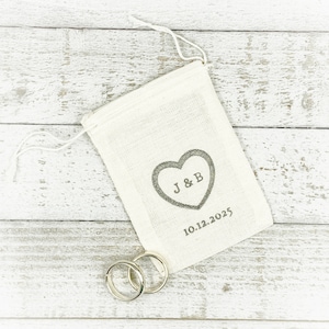 Personalized Ring Bag for Wedding, Elopement - Cotton ring bag, ring warming, open heart, cloth ring bag, wedding ring pouch, muslin