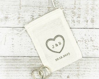 Personalized Ring Bag for Wedding, Elopement - Cotton ring bag, ring warming, open heart, cloth ring bag, wedding ring pouch, muslin