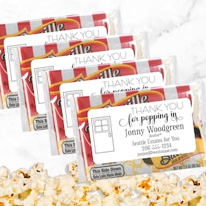 Realtor Open House popcorn labels - 10 Personalized stickers for popcorn packaging, open house giveaway - Real estate marketing, client gift