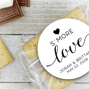 Smores Favor Packaging for Wedding, Shower, or Party - 20 personalized stickers, clear bags , S'mores gift for guests, S'more Love