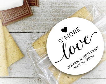 Smores Favor Packaging for Wedding, Shower, or Party - 20 personalized stickers, clear bags , S'mores gift for guests, S'more Love
