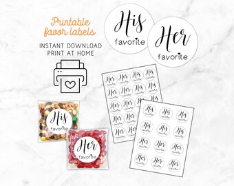 Étiquettes préférées His & Her - Stickers cadeaux pour mariage (PDF)